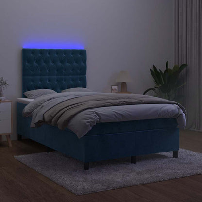 Letto a Molle Materasso e LED Blu Scuro 120x190 cm in Velluto