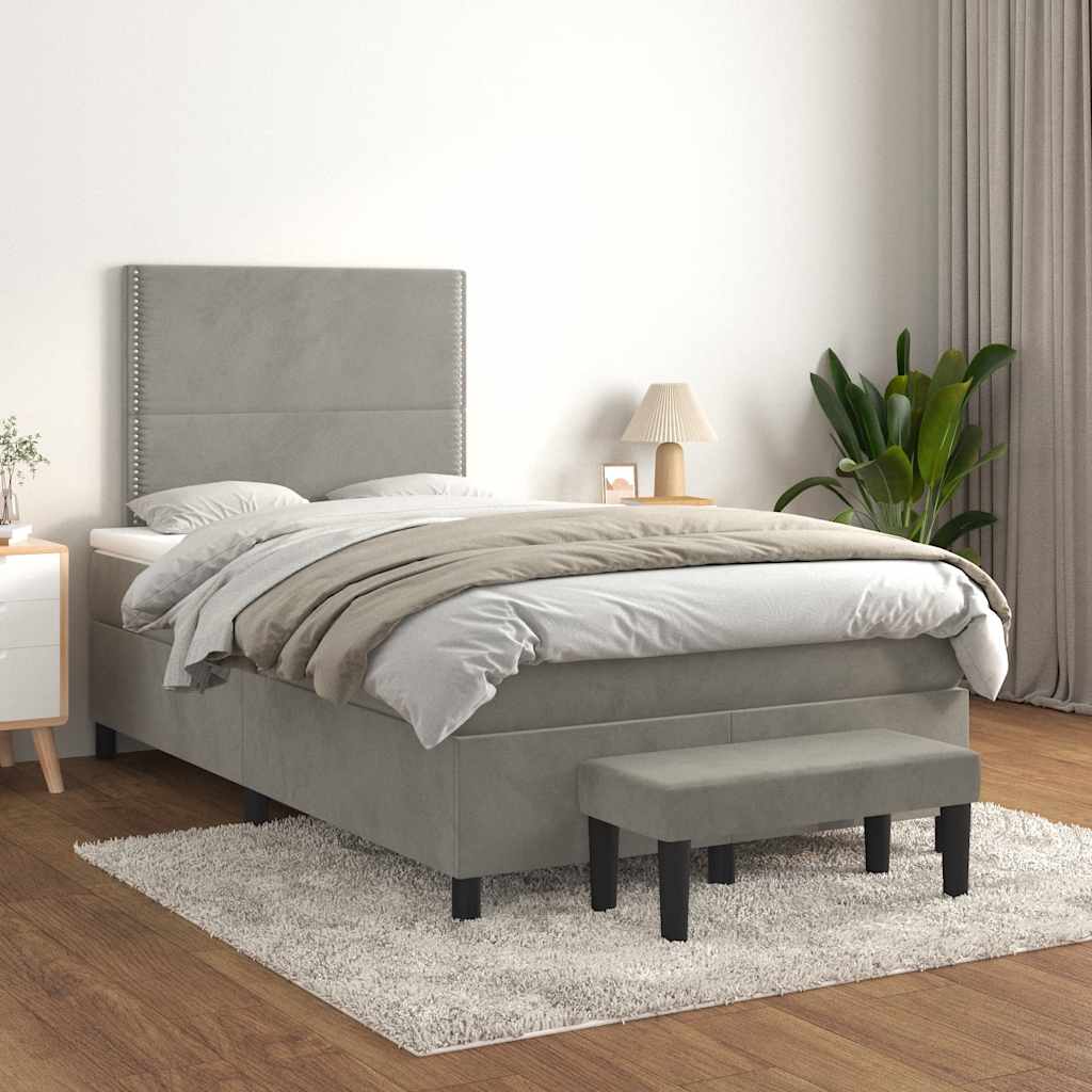 Giroletto a Molle con Materasso Grigio Chiaro 120x190cm Velluto