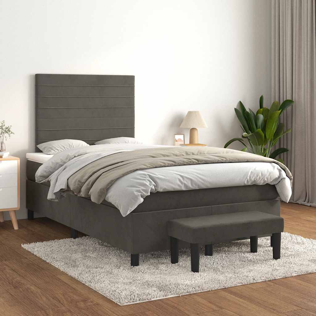 Giroletto a Molle con Materasso Grigio Scuro 120x190 cm Velluto