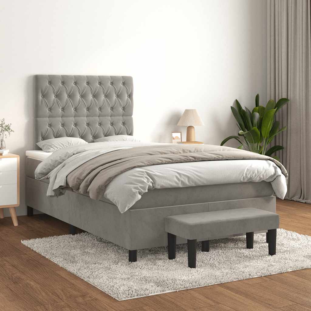 Giroletto a Molle con Materasso Grigio Chiaro 120x190cm Velluto