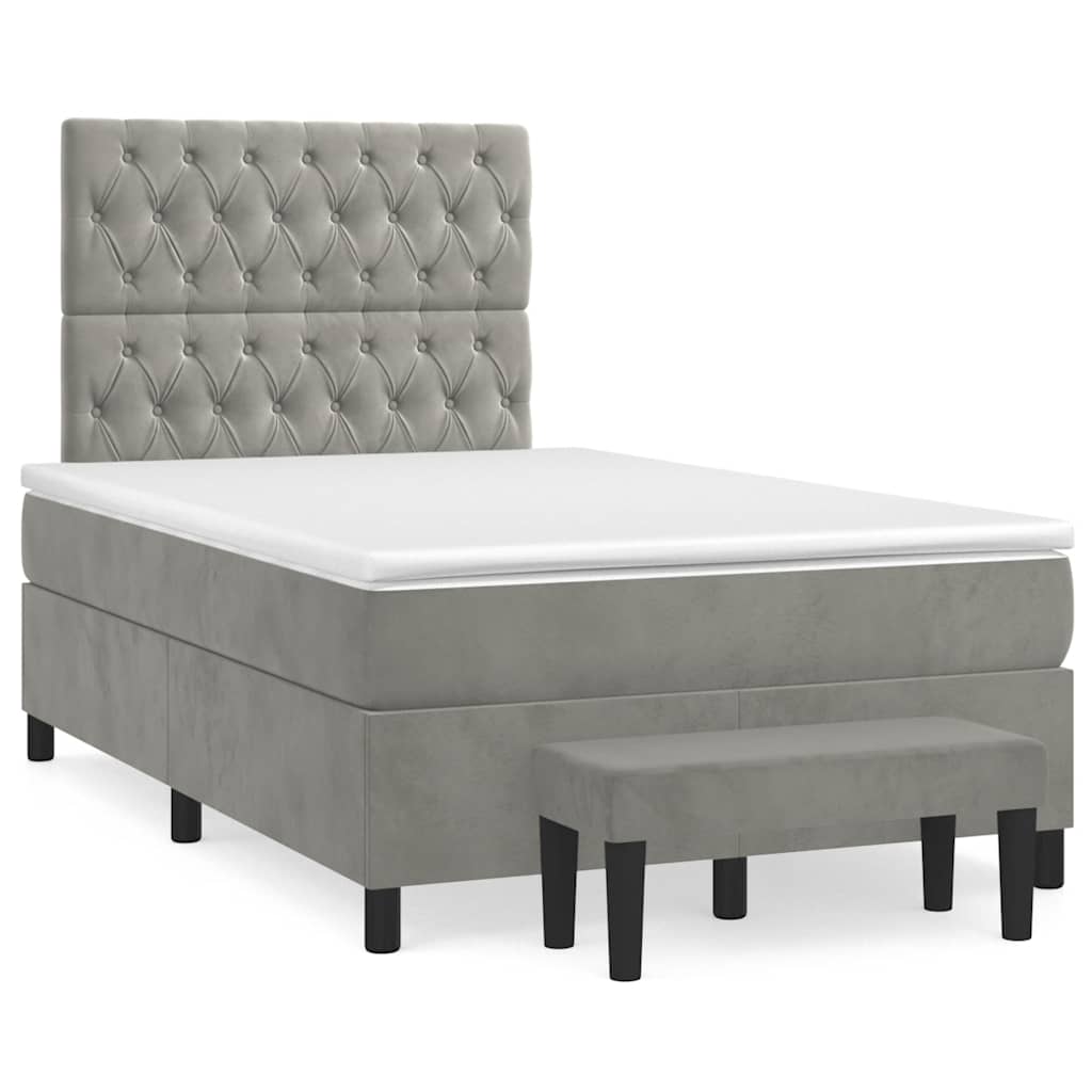 Giroletto a Molle con Materasso Grigio Chiaro 120x190cm Velluto