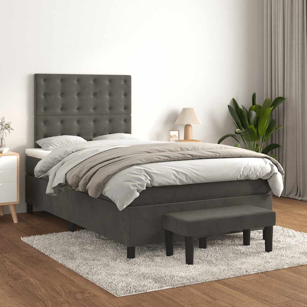 Giroletto a Molle con Materasso Grigio Scuro 120x190 cm Velluto
