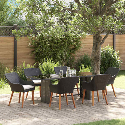 Set da Pranzo per Giardino con cuscino 7 pcs Nero polyrattan