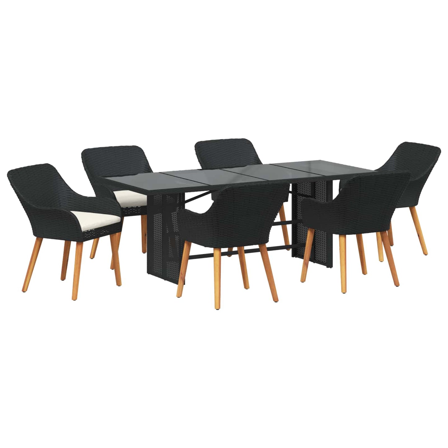 Set da Pranzo per Giardino con cuscino 7 pcs Nero polyrattan