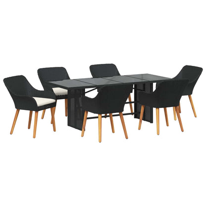 Set da Pranzo per Giardino con cuscino 7 pcs Nero polyrattan