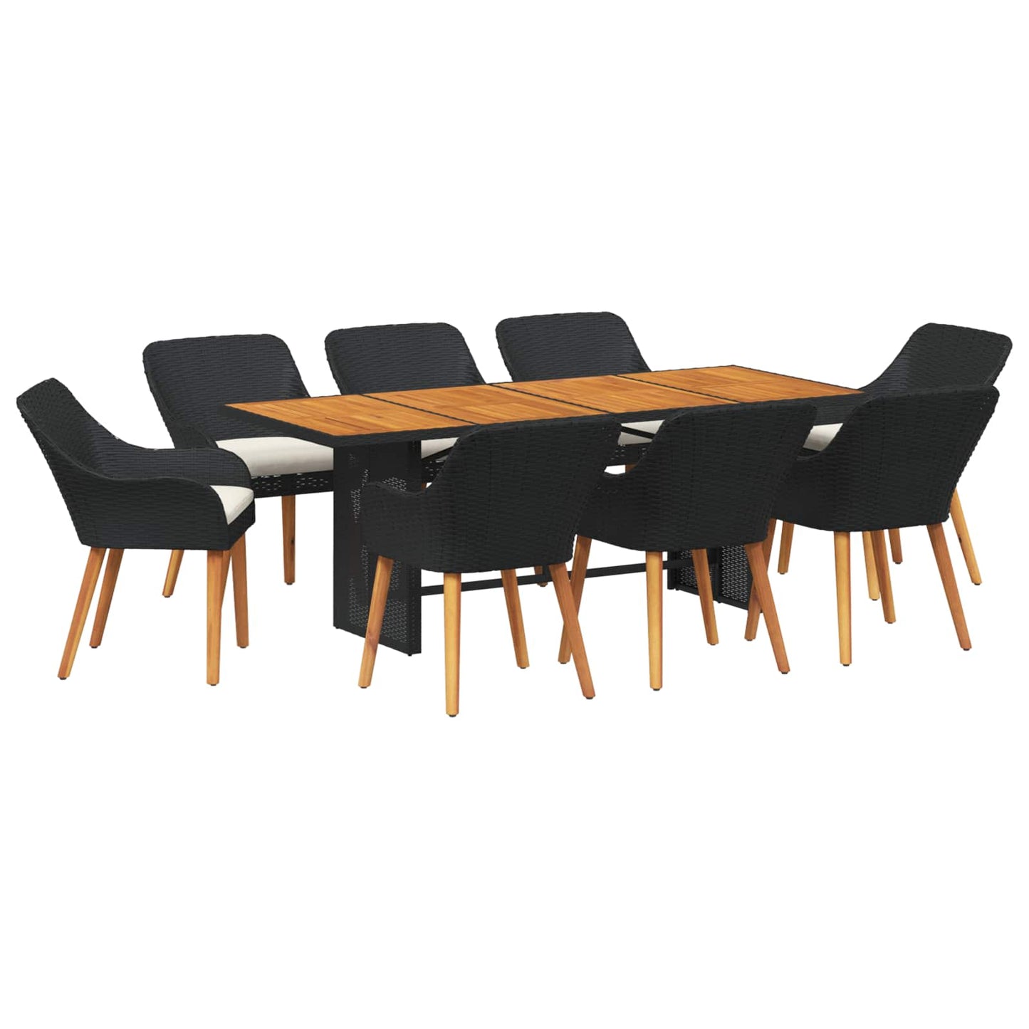 Set da Pranzo per Giardino con cuscino 9 pcs Nero polyrattan