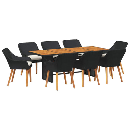 Set da Pranzo per Giardino con cuscino 9 pcs Nero polyrattan