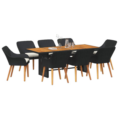 Set da Pranzo per Giardino con cuscino 9 pcs Nero polyrattan