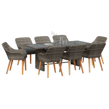 Set da Pranzo per Giardino con cuscino 9 pcs Grigio polyrattan