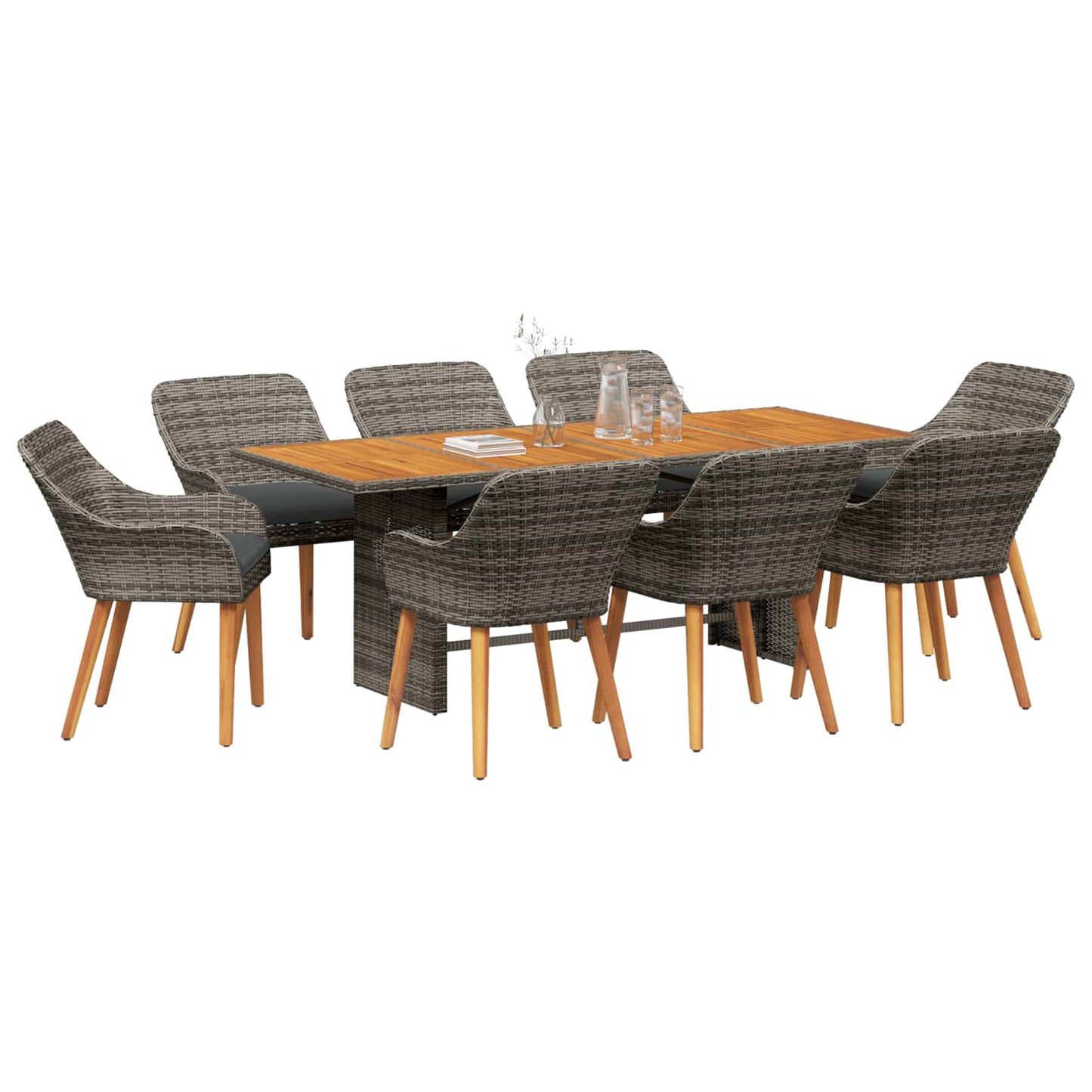 Set da Pranzo per Giardino con cuscino 9 pcs Grigio polyrattan