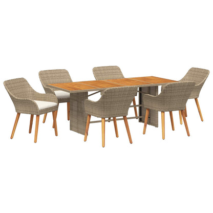 Set da Pranzo per Giardino con cuscino 7 pcs Beige polyrattan