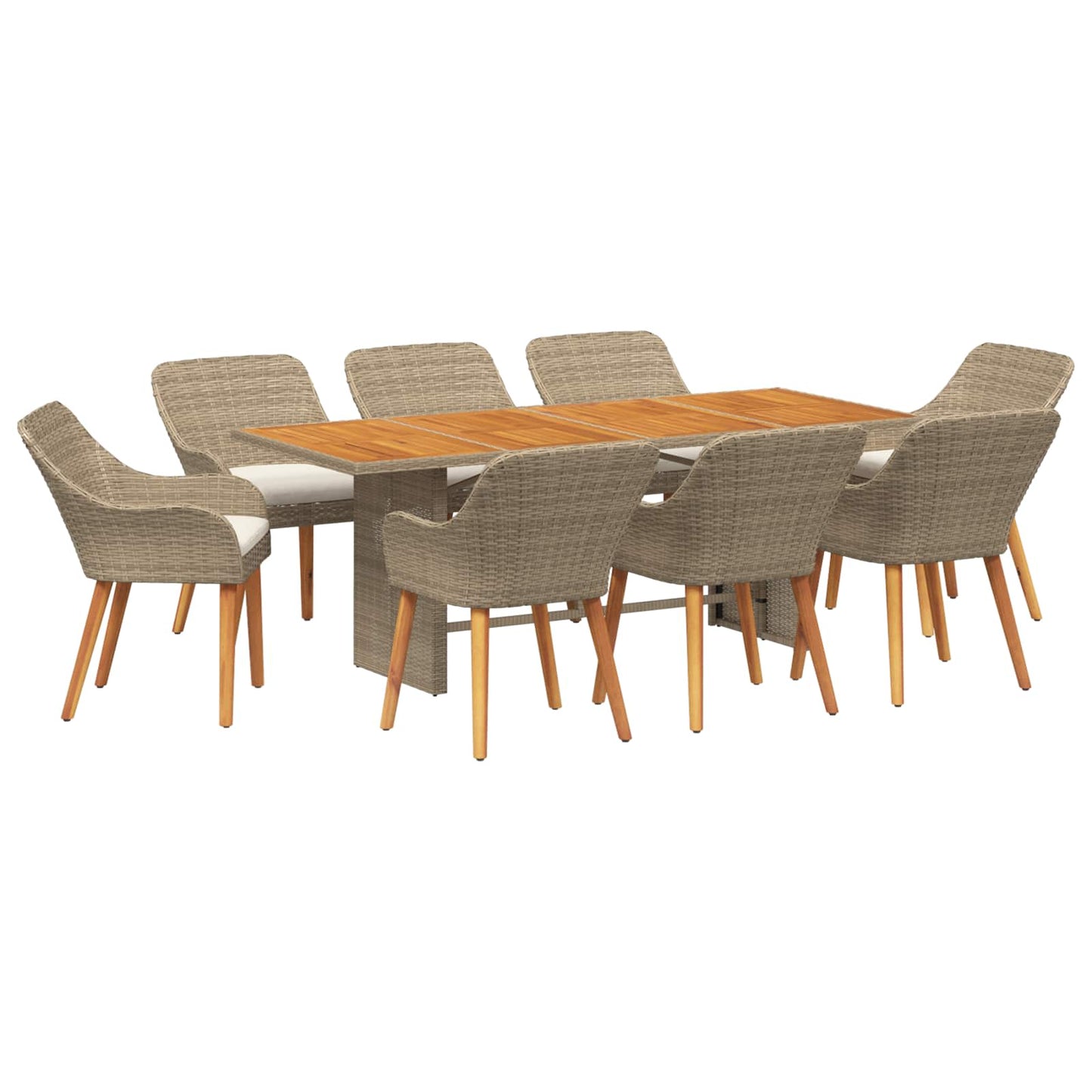 Set da Pranzo per Giardino con cuscino 9 pcs Beige polyrattan