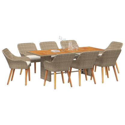 Set da Pranzo per Giardino con cuscino 9 pcs Beige polyrattan