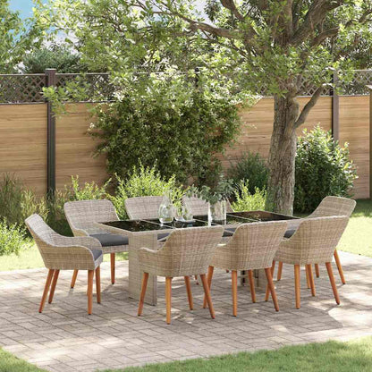 Set da Pranzo per Giardino 9 pcs Grigio chiaro polyrattan
