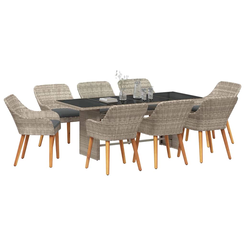 Set da Pranzo per Giardino 9 pcs Grigio chiaro polyrattan