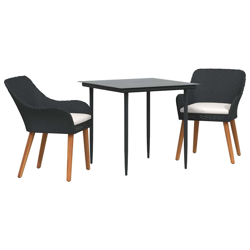 Set da Pranzo per Giardino con cuscino 3 pcs Nero polyrattan