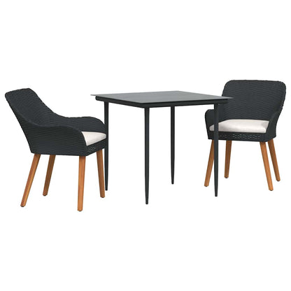Set da Pranzo per Giardino con cuscino 3 pcs Nero polyrattan