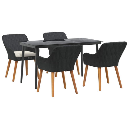 Set da Pranzo per Giardino con cuscino 5 pcs Nero polyrattan