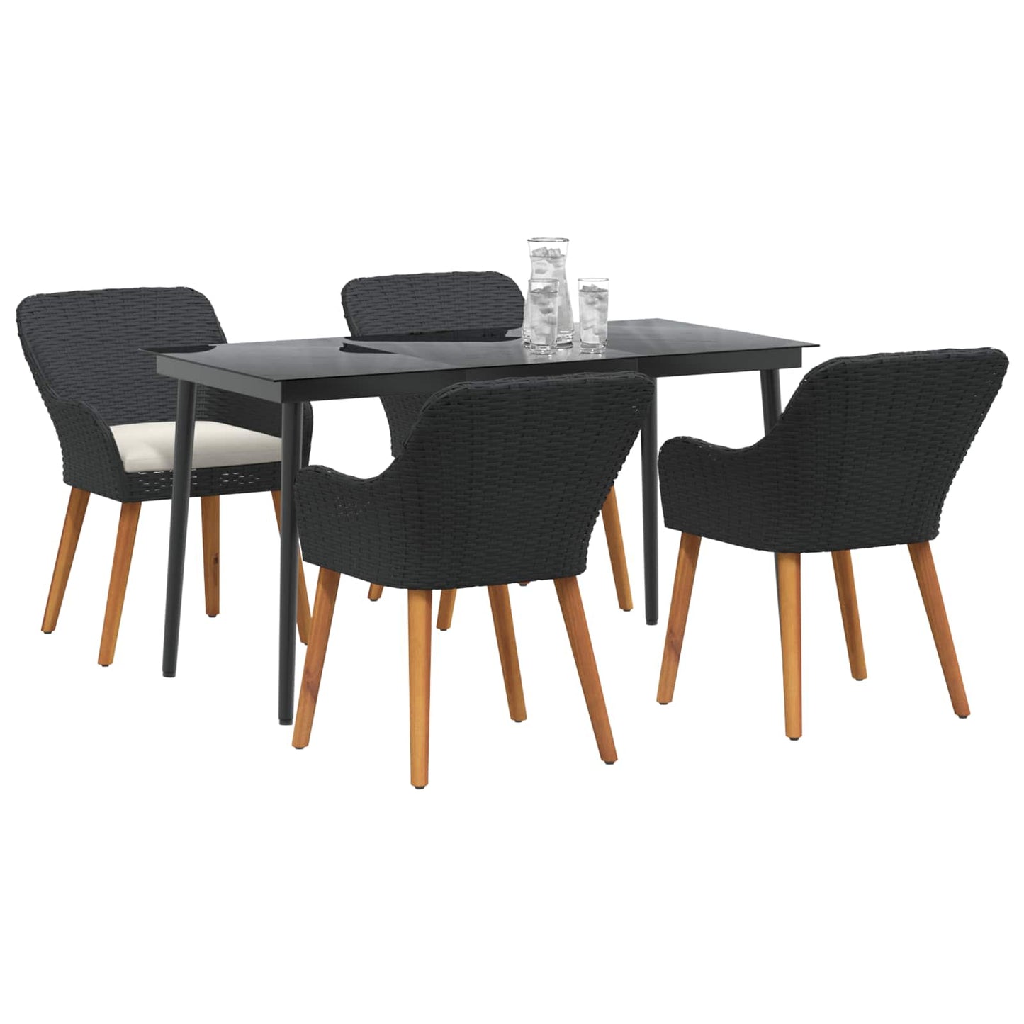 Set da Pranzo per Giardino con cuscino 5 pcs Nero polyrattan