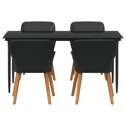 Set da Pranzo per Giardino con cuscino 5 pcs Nero polyrattan