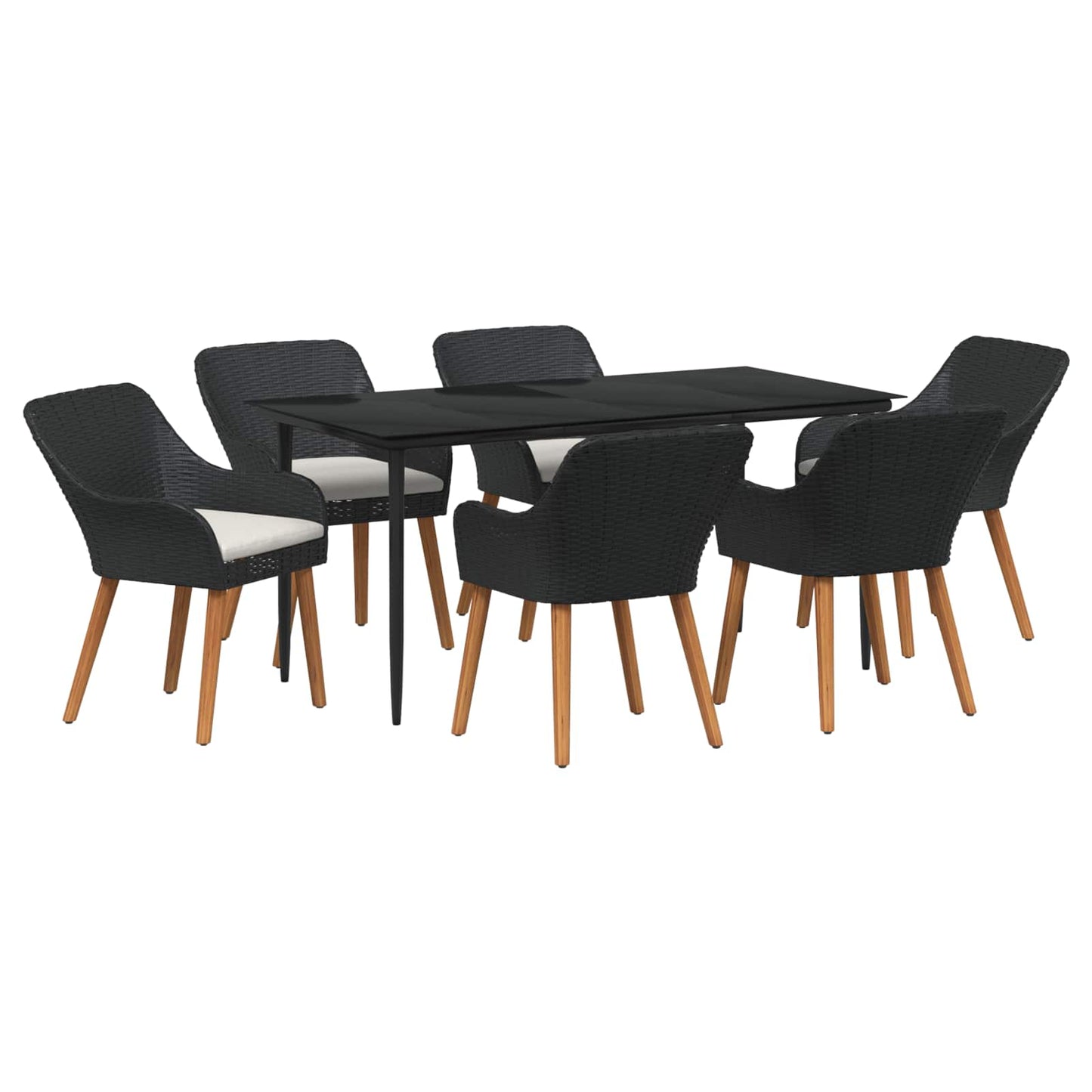 Set da Pranzo per Giardino con cuscino 7 pcs Nero polyrattan