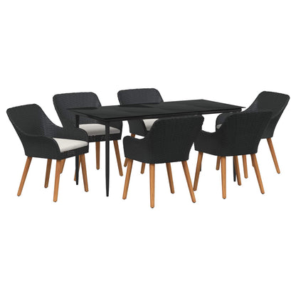 Set da Pranzo per Giardino con cuscino 7 pcs Nero polyrattan
