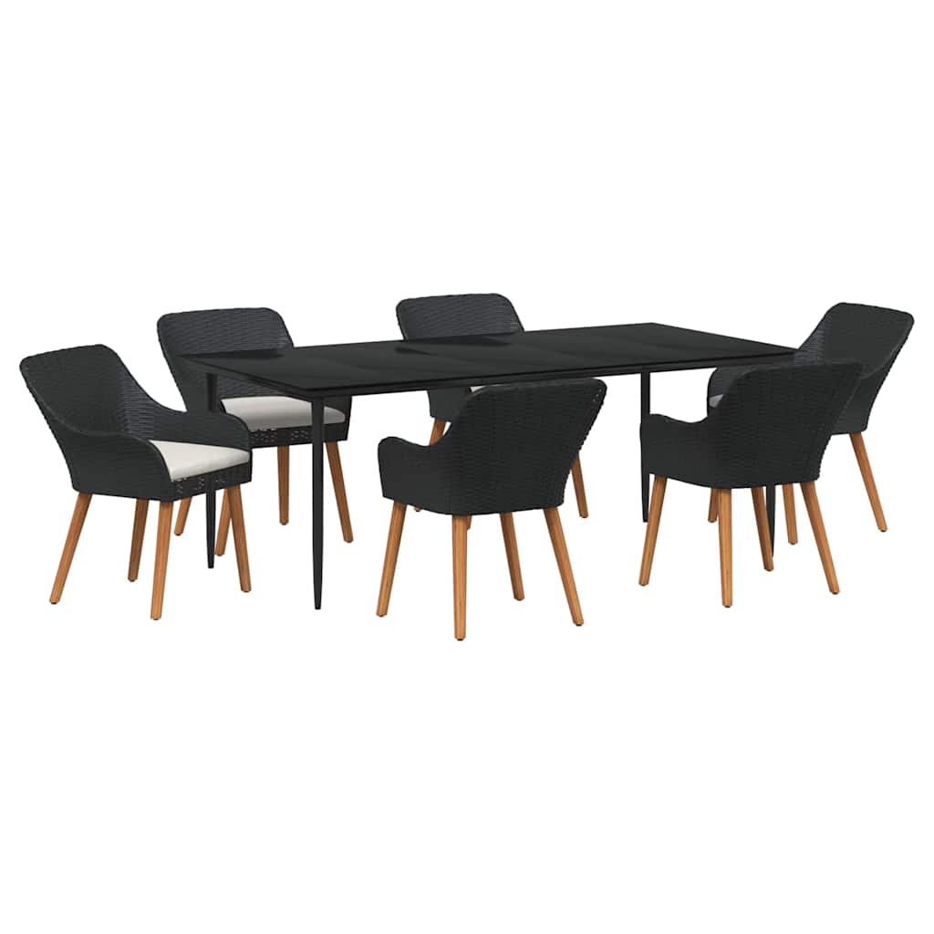 Set da Pranzo per Giardino con cuscino 7 pcs Nero polyrattan