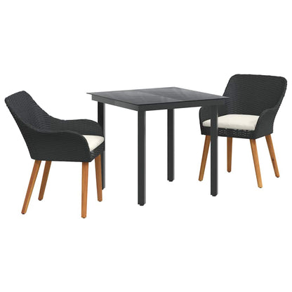 Set da Pranzo per Giardino con cuscino 3 pcs Nero polyrattan