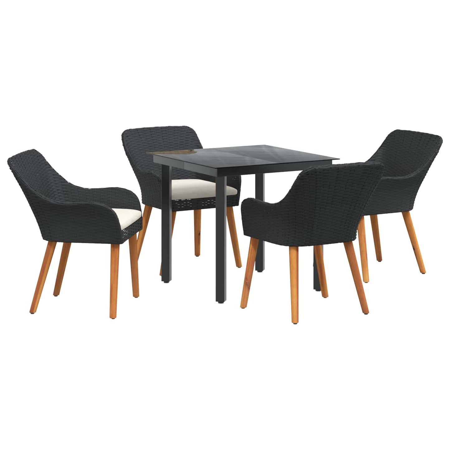 Set da Pranzo per Giardino con cuscino 5 pcs Nero polyrattan