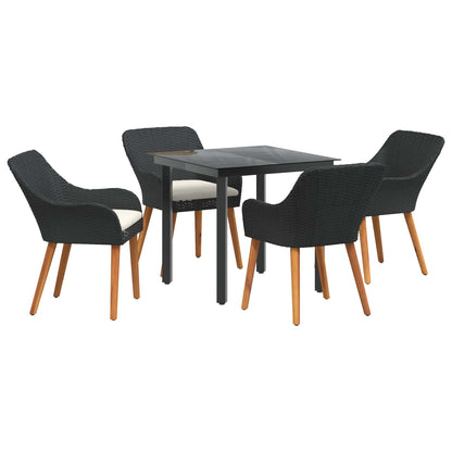 Set da Pranzo per Giardino con cuscino 5 pcs Nero polyrattan