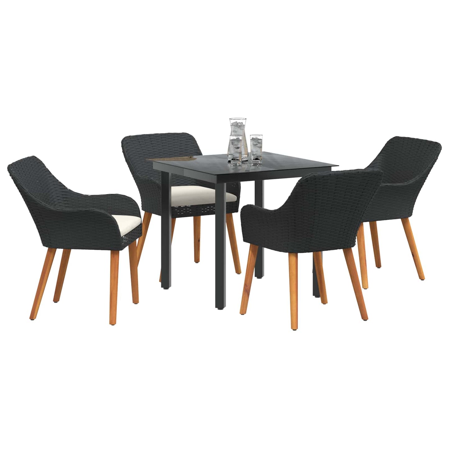 Set da Pranzo per Giardino con cuscino 5 pcs Nero polyrattan