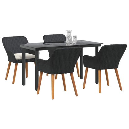 Set da Pranzo per Giardino con cuscino 5 pcs Nero polyrattan
