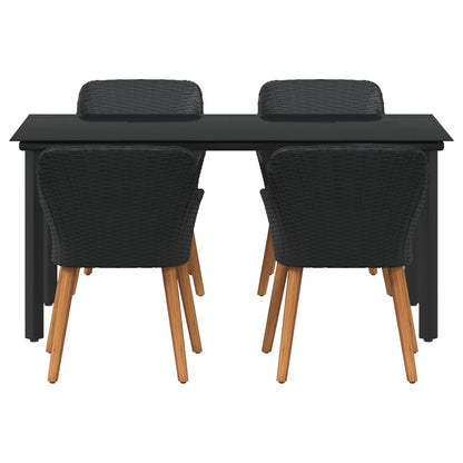 Set da Pranzo per Giardino con cuscino 5 pcs Nero polyrattan