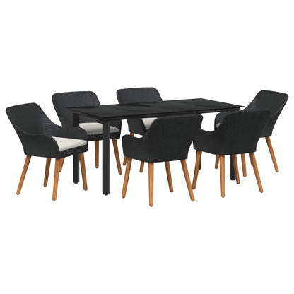 Set da Pranzo per Giardino con cuscino 7 pcs Nero polyrattan