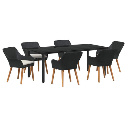 Set da Pranzo per Giardino con cuscino 7 pcs Nero polyrattan