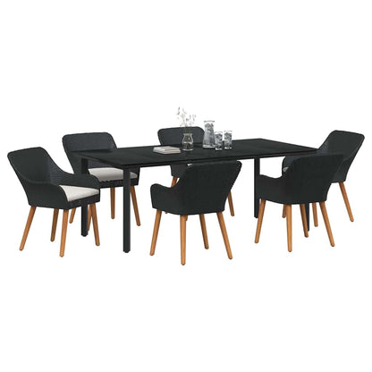 Set da Pranzo per Giardino con cuscino 7 pcs Nero polyrattan