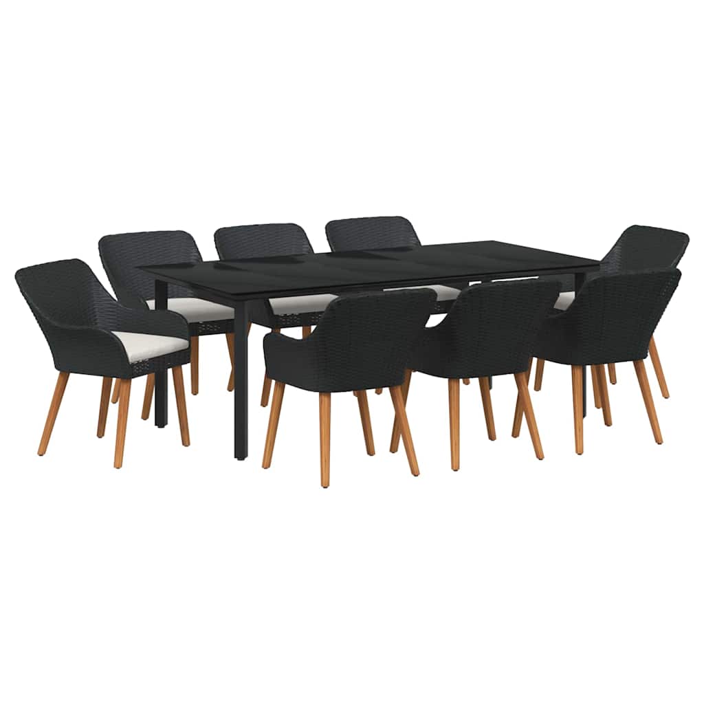 Set da Pranzo per Giardino con cuscino 9 pcs Nero polyrattan