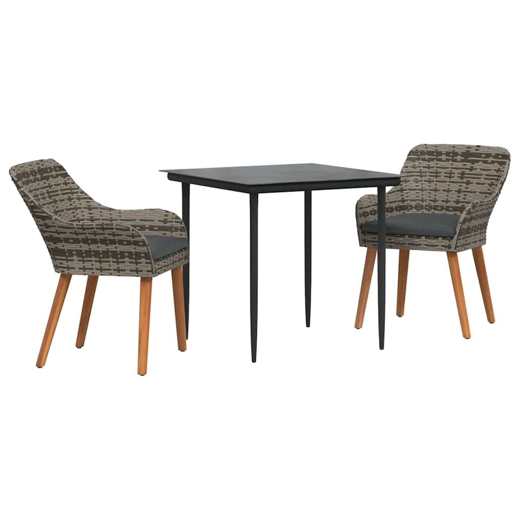 Set da Pranzo per Giardino con cuscino 3 pcs Grigio polyrattan