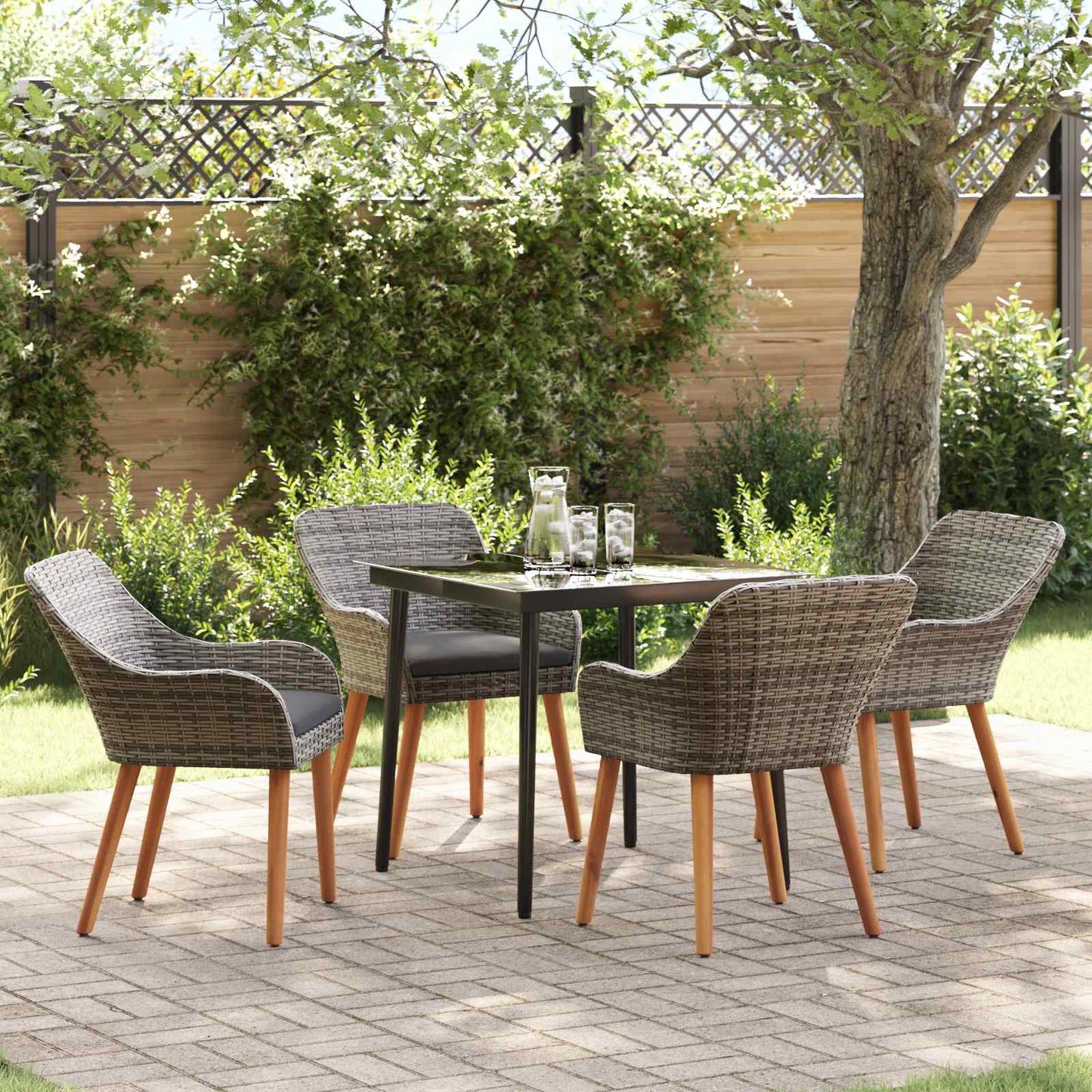 Set da Pranzo per Giardino con cuscino 5 pcs Grigio polyrattan
