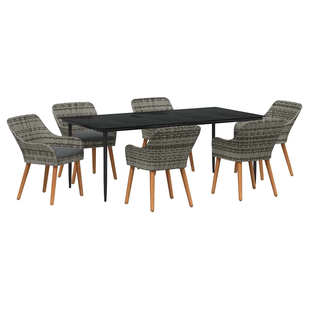 Set da Pranzo per Giardino con cuscino 7 pcs Grigio polyrattan