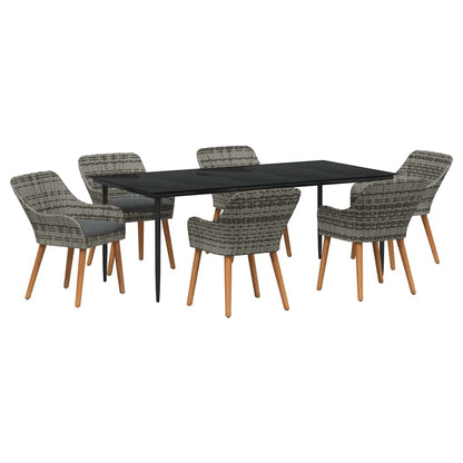 Set da Pranzo per Giardino con cuscino 7 pcs Grigio polyrattan
