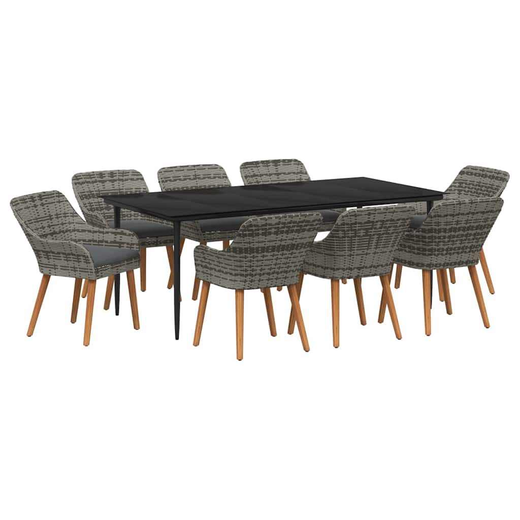Set da Pranzo per Giardino con cuscino 9 pcs Grigio polyrattan
