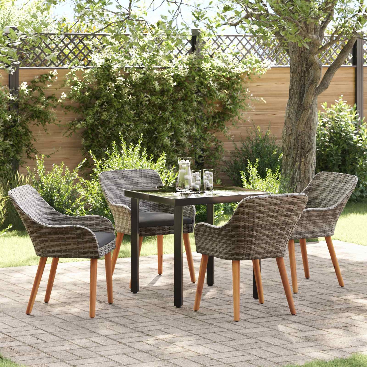 Set da Pranzo per Giardino con cuscino 5 pcs Grigio polyrattan