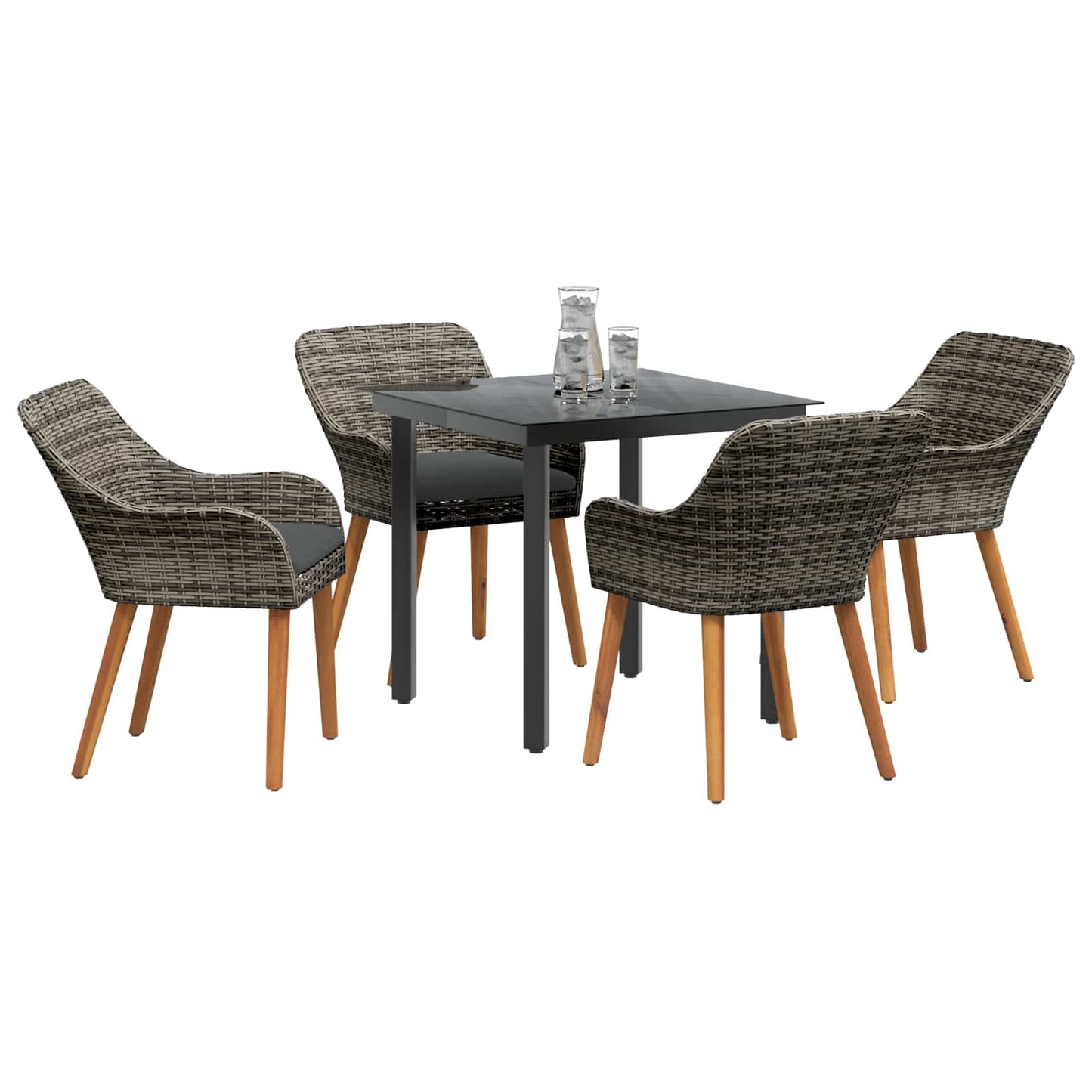 Set da Pranzo per Giardino con cuscino 5 pcs Grigio polyrattan