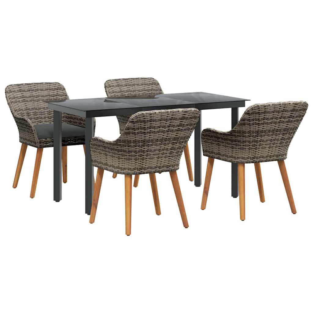 Set da Pranzo per Giardino con cuscino 5 pcs Grigio polyrattan