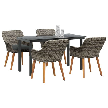 Set da Pranzo per Giardino con cuscino 5 pcs Grigio polyrattan