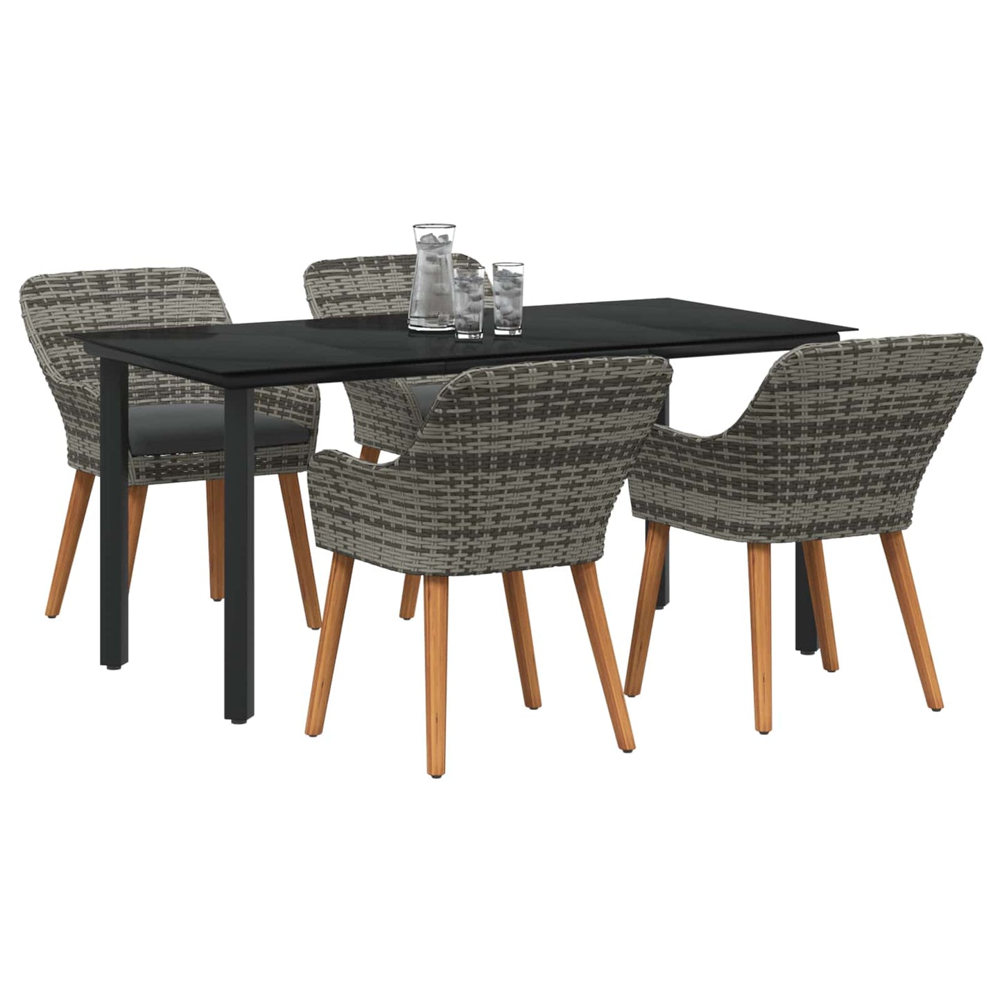 Set da Pranzo per Giardino con cuscino 5 pcs Grigio polyrattan