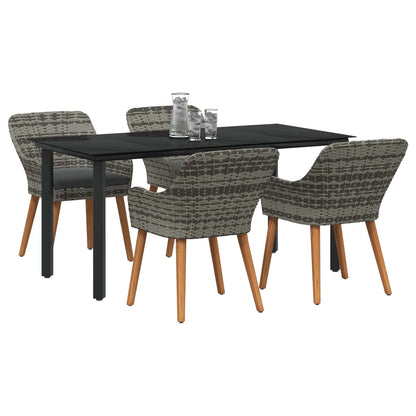 Set da Pranzo per Giardino con cuscino 5 pcs Grigio polyrattan