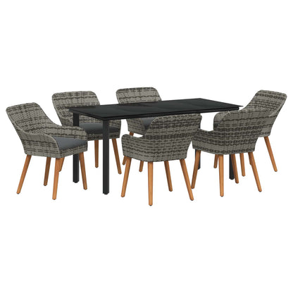 Set da Pranzo per Giardino con cuscino 7 pcs Grigio polyrattan