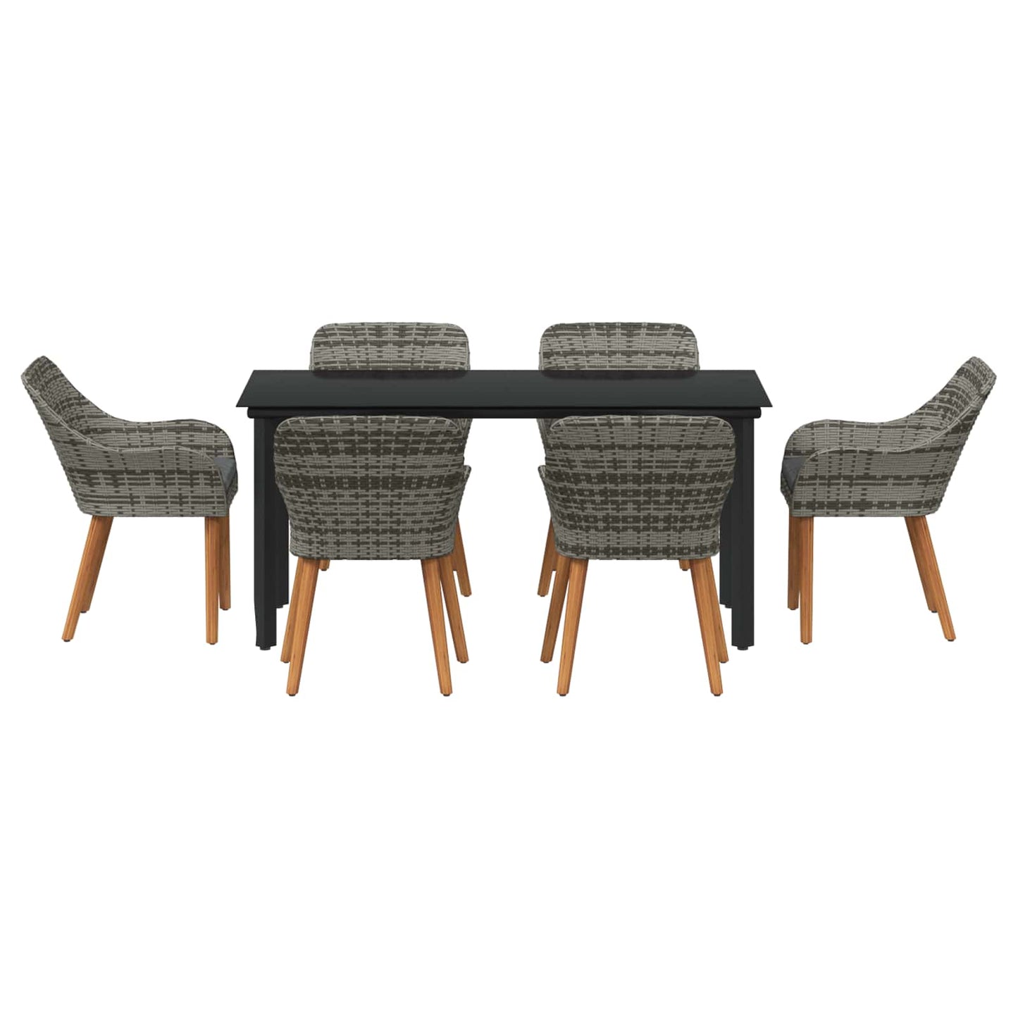 Set da Pranzo per Giardino con cuscino 7 pcs Grigio polyrattan